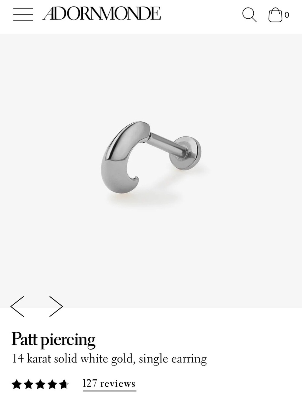 Adornmonde Patt Piercing 14K White Gold Single Earring